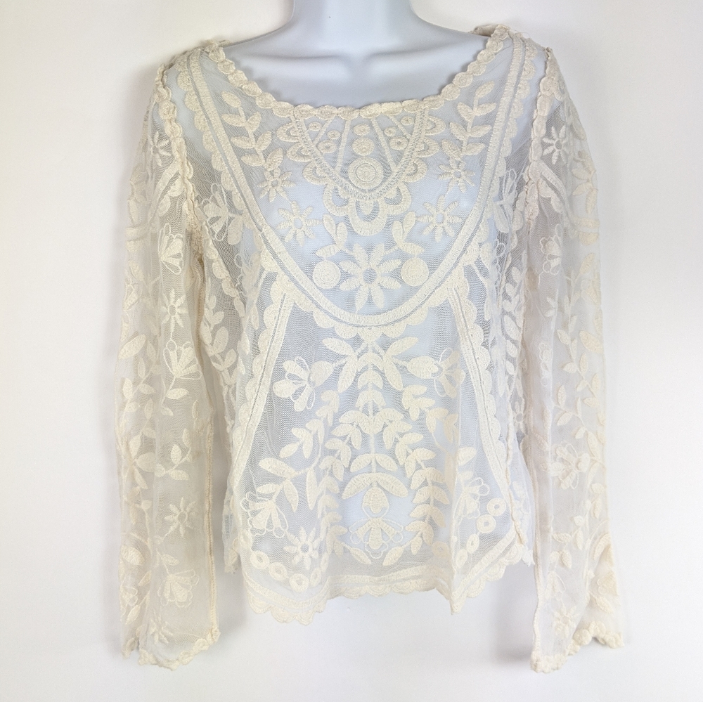 Xhilaration Sheer Crochet Long Sleeve Floral Top S